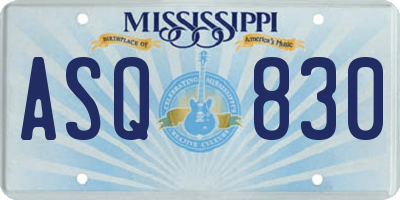MS license plate ASQ830