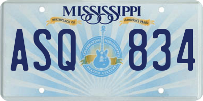 MS license plate ASQ834