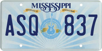 MS license plate ASQ837