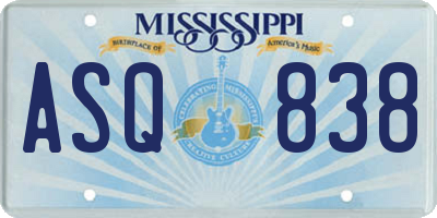 MS license plate ASQ838