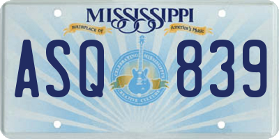 MS license plate ASQ839
