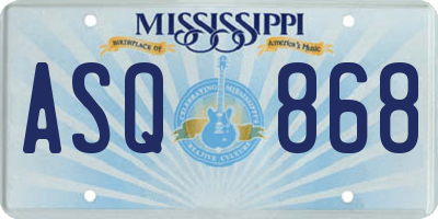 MS license plate ASQ868