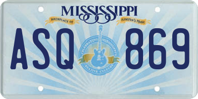 MS license plate ASQ869