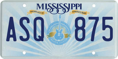 MS license plate ASQ875