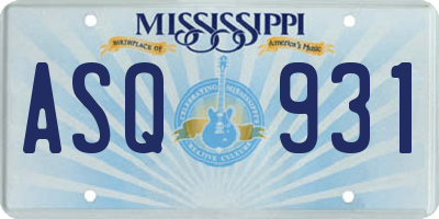 MS license plate ASQ931