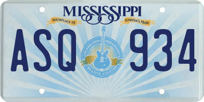MS license plate ASQ934