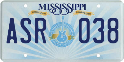 MS license plate ASR038