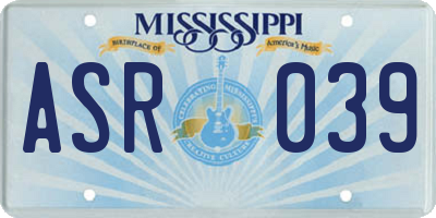 MS license plate ASR039