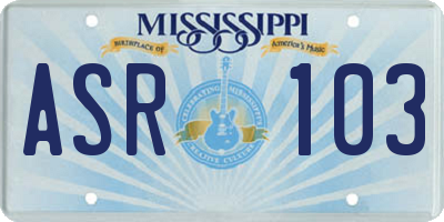 MS license plate ASR103