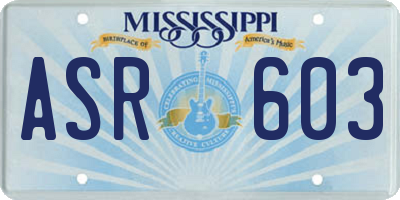 MS license plate ASR603