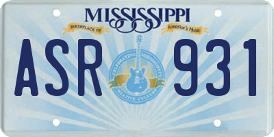 MS license plate ASR931
