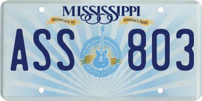 MS license plate ASS803