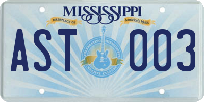 MS license plate AST003