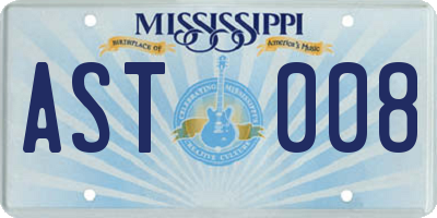 MS license plate AST008