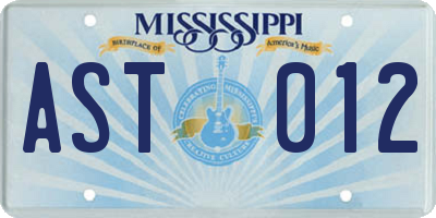 MS license plate AST012