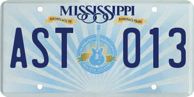 MS license plate AST013