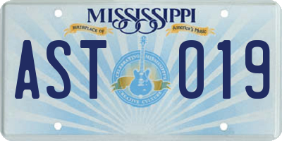MS license plate AST019