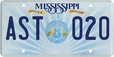 MS license plate AST020