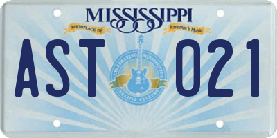 MS license plate AST021