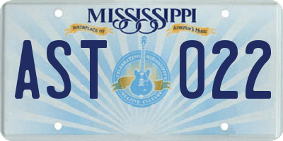 MS license plate AST022