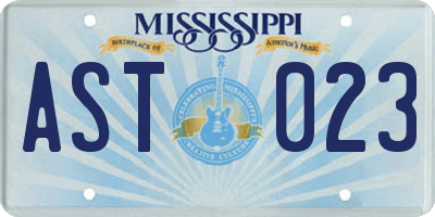 MS license plate AST023