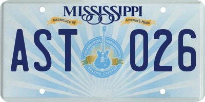 MS license plate AST026