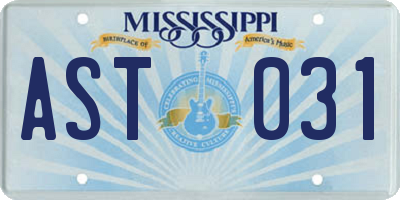 MS license plate AST031