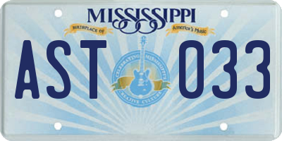 MS license plate AST033