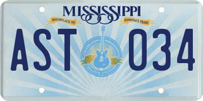 MS license plate AST034