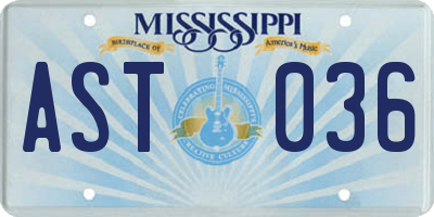 MS license plate AST036