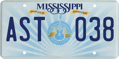MS license plate AST038