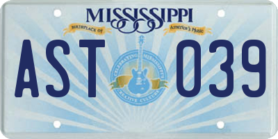 MS license plate AST039