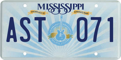 MS license plate AST071