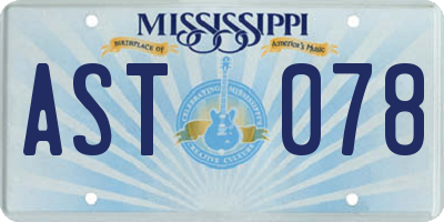 MS license plate AST078