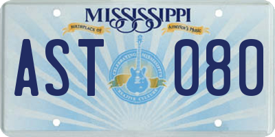 MS license plate AST080