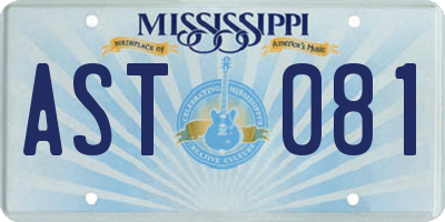 MS license plate AST081