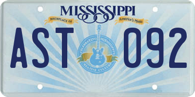 MS license plate AST092