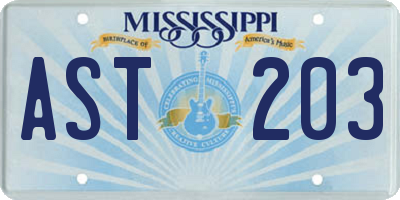 MS license plate AST203