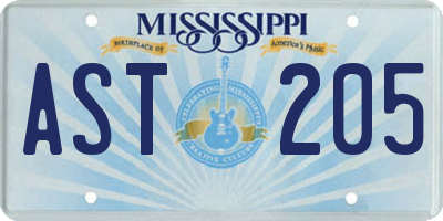 MS license plate AST205