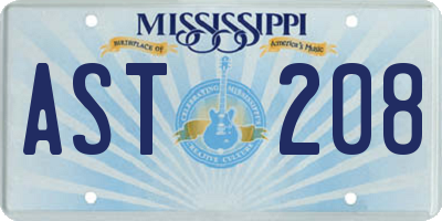 MS license plate AST208