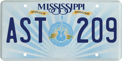 MS license plate AST209