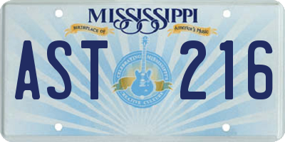 MS license plate AST216