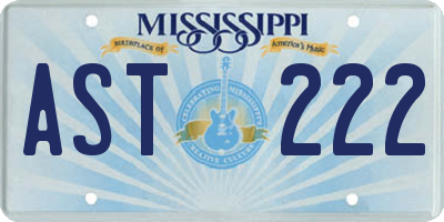 MS license plate AST222