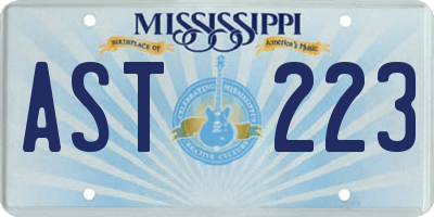MS license plate AST223