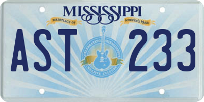 MS license plate AST233