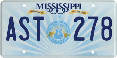 MS license plate AST278