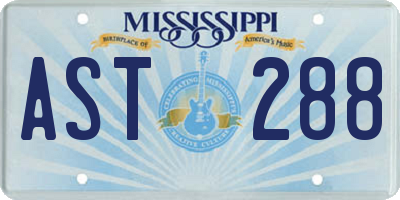 MS license plate AST288