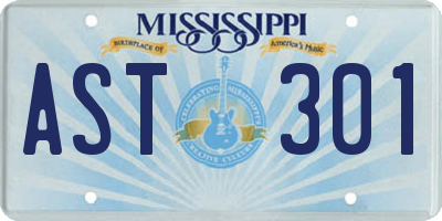 MS license plate AST301