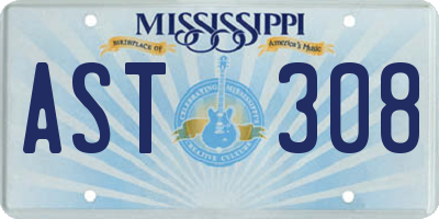 MS license plate AST308
