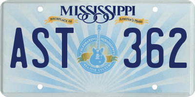 MS license plate AST362